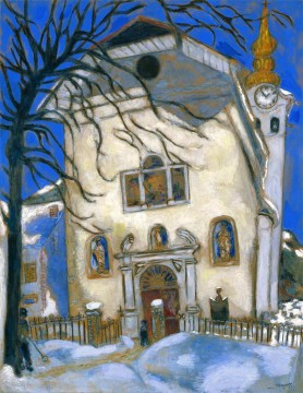 Marc Chagall Painting - Iglesia cubierta de nieve contemporánea Marc Chagall